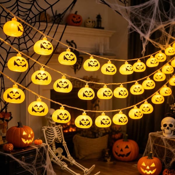 Halloween sort hat dobbeltsidet græskar, 3m 20LED batteri, festlig festdekoration 3m 20LED Battery