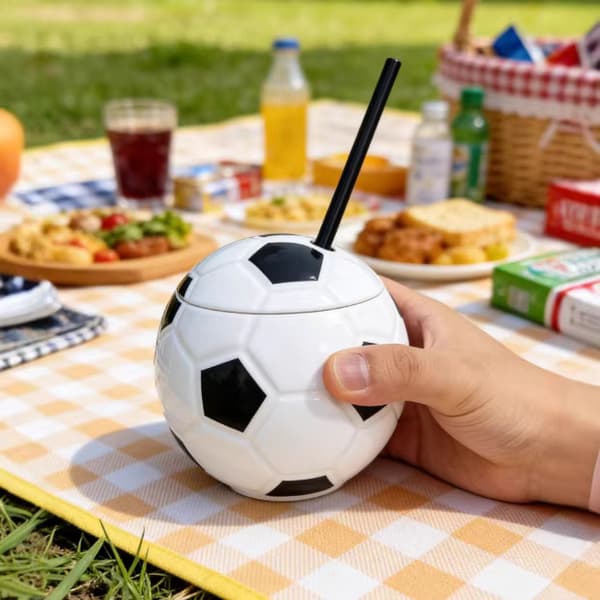 Fotbollsformad kopp med VM-tema: Kreativ vattenkopp för fans – 450 ml