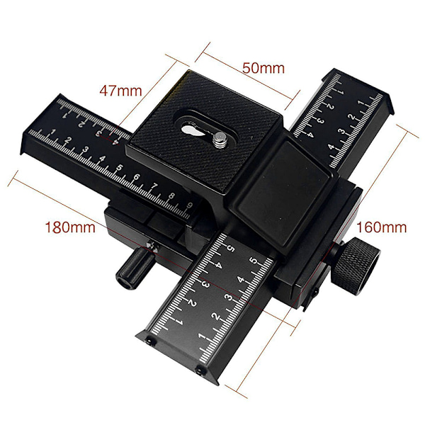 4-vejs Makro Fokuseringsskinne 3D Justeringsskyde Makro Slider til Close Up Optagelse Digitale Kameraer med 1/4 Tommer Skruehul