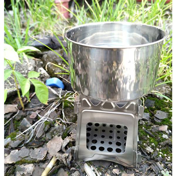 Titanium Campingkök, Enkel Installation, Ultralätt, Hög Hållfasthet, Hopfällbart Vedkök för Beredskap, Picknickar, Grillning, Utomhus