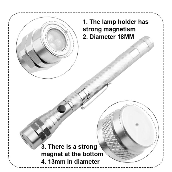 Bärbar LED Teleskopisk Flexibel Extensibel LED Ficklampa