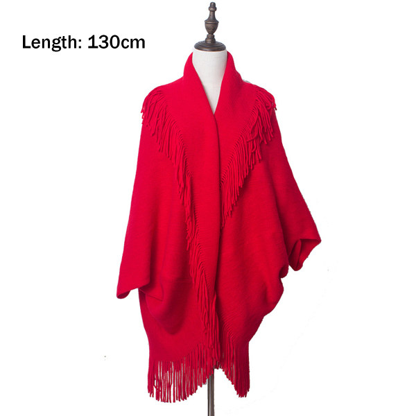 Dame Varmt Sjal Wrap Åben Front Poncho Kappe Farveblok