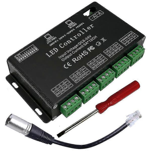 12-kanals dekoder RGB LED-kontroller 60A PWM DMX512 dimmerdriver for RGB LED-stripe og LED-modul