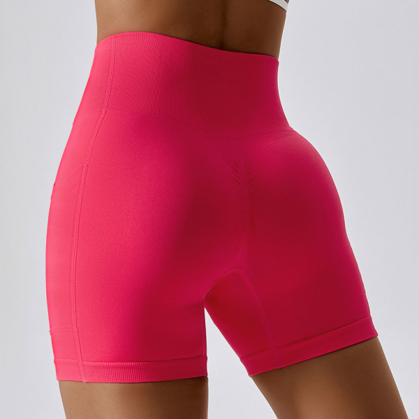 Hög midja Yoga shorts Lämplig för kvinnor att kontrollera buken fitness träning träning löpning shorts med djupa fickor