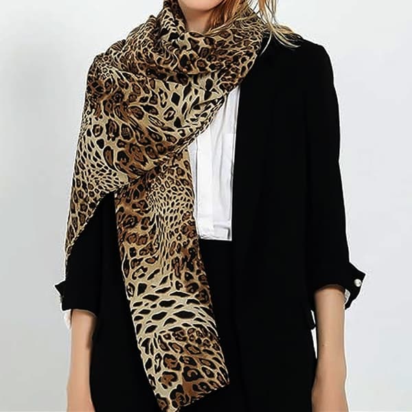 Stor leopardmönstrad lättvikts sjal för kvinnor, mjuk och rektangulär, 90x180cm