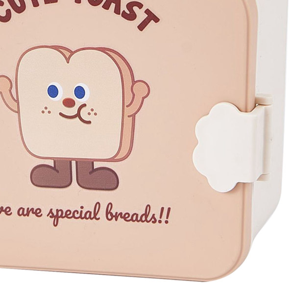 Khaki Toast Pattern Lock Barn För Barn Bento Box Cartoon Look Divider Matlåda Skola Bärbar Lunch Förvaring Låda