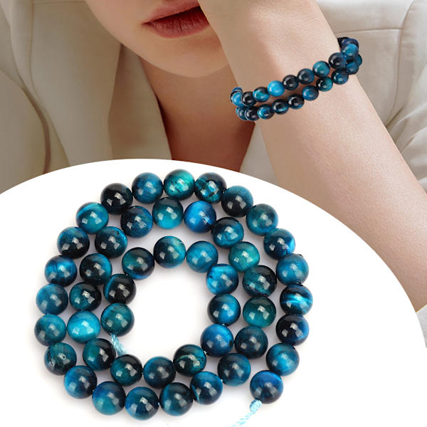 Natursten Blå Tigerøje Runde Perler DIY Smykke Armbåndsfremstilling Tilbehør 8mm 48stk Perler