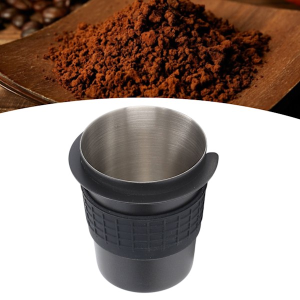 58mm Kaffe Doseringkopp i Rustfritt Stål, Håndtak for Kaffemaskin, Mottak for Pulver med Silikonring, Svart
