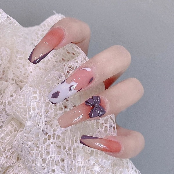 MISUD 24st kistpress på naglar, franska 3D-bågar lösnaglar, konstgjorda cover extra långa nageltips för kvinnor och flickor