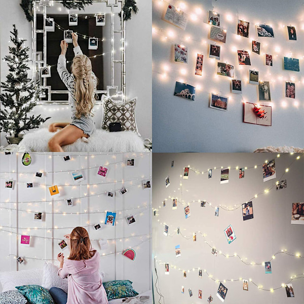Innovativa fotoklämmor med ljusslinga, skapa en underbar atmosfär med 100 LED-ljusslingor för alla tillfällen, perfekt för rumsdekoration och