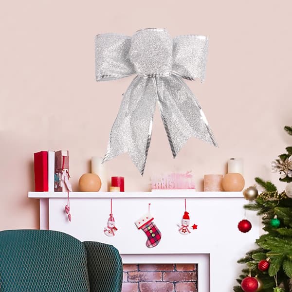 8 st Glitter Julkrans Rosett Julgransprydnader Rosetter för Juldekoration silver