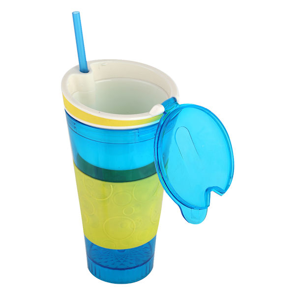 2-i-1 Snack og Drikk Reiseservise Barne Reisekopper Drikk Holder, Drikke Snack kopp (gul+blå)