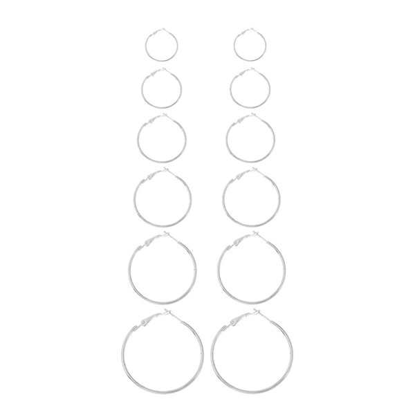 6 par/set Dammode Stora Creolörhängen Legering Stora Loop Cirkel Örhängen (Silver)