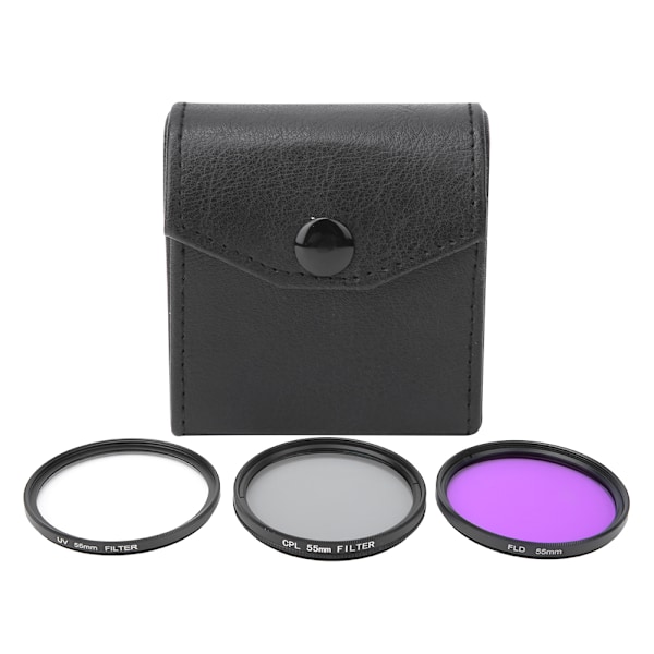 3 i 1 55mm optiskt glas UV CPL FLD-linsfilterkit för Canon/Nikon DSLR-kameror med förvaringslåda