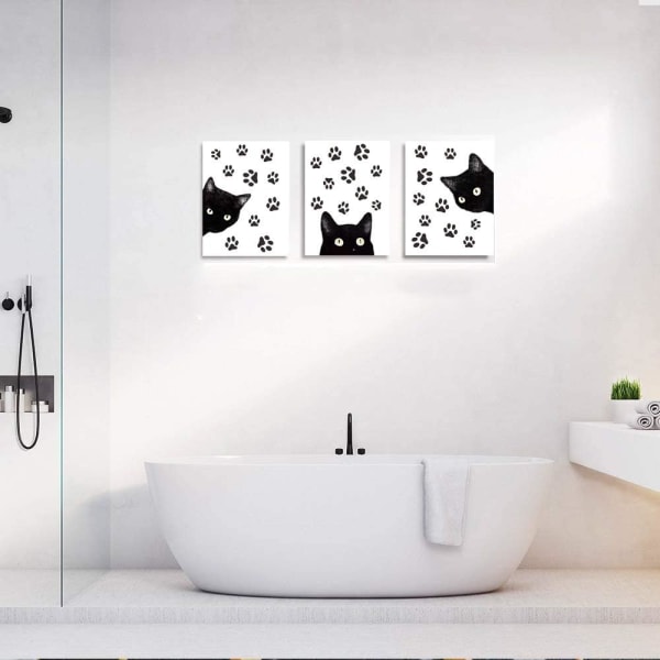 Set med 3 djur katt väggkonsttryck, rolig affisch med svart katt a