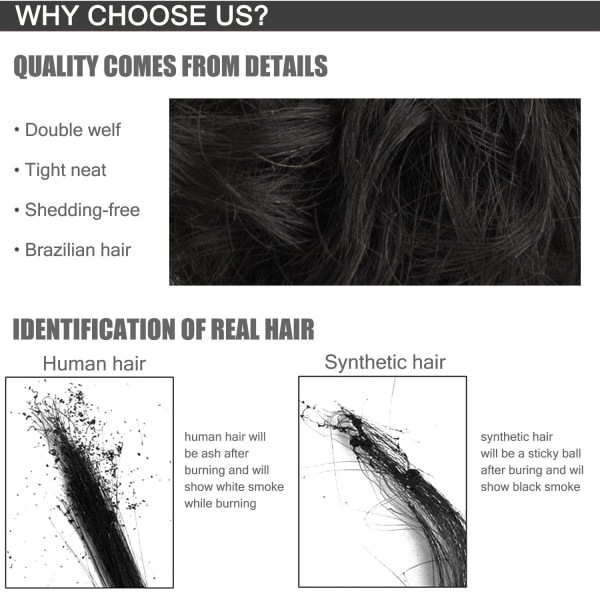100% Human Hair Bull Extension, Messy Bull Hair Piece Curly Hair S