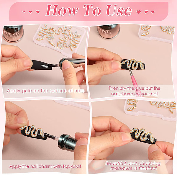 Nagelcharms, Snake Nail Art Charms 3D Nagel Strass, för Nail Art Tillbehör