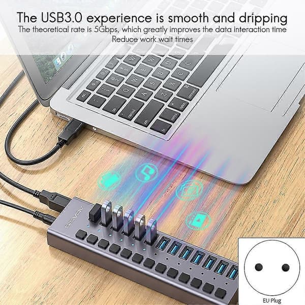 13-portars USB-hubb 5 Gbps USB 3.0 Multifunktionell Expansionsgränssnitt Splitter Expander med Oberoende
