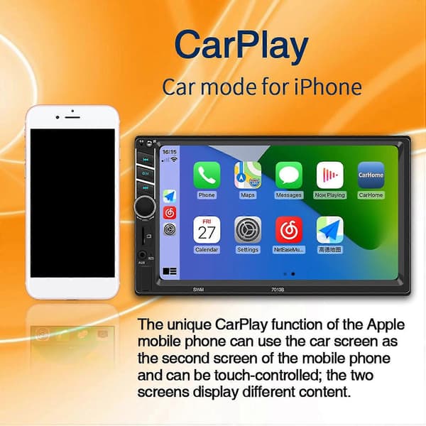 2 Din 7 Tommers Bilradio Bilstereo Bluetooth Mp5-spiller Med Carplay Android Auto Usb Fm Berøringsskjerm
