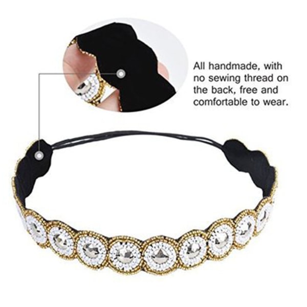 6 stk Rhinestone Elastiske Pandebånd, Krystal Rhinestone Pandebånd