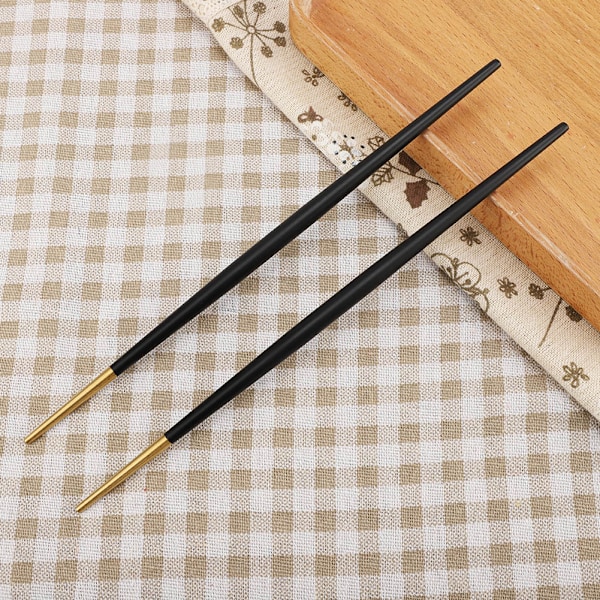 304 Rustfritt Stål Spisepinner Japansk Sushi Gull Spisepinner Servise Sett (Svart)