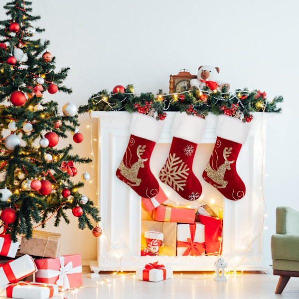 Julstrumpor, Broderi Paljetter Dekor Hängande Ornament, Lyxig Känsla För Personlig Öppen Spis Dekoration, Återanvändbar Plyschmudd För Julparty