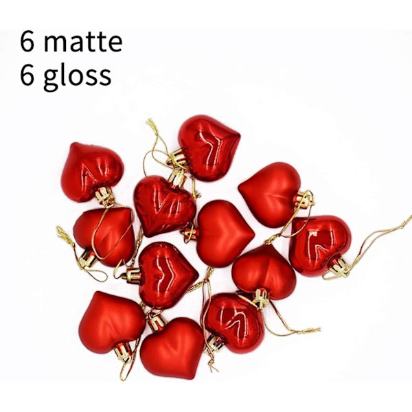 JANEMO 12 st hjärtformade ornament, glänsande och matta hjärtformade julgranskulor