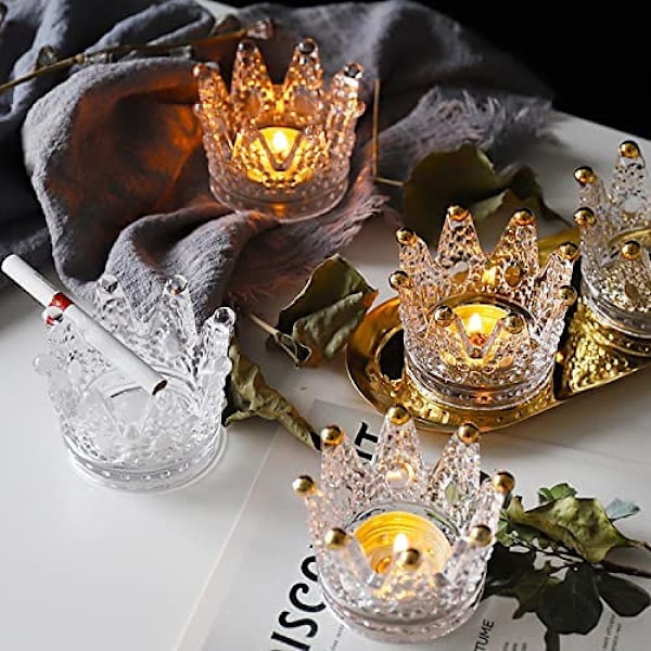 Kronformad ljushållare för värmeljus i glas, elegant heminredning kronformad kristallglas skönhetsäggställ för smyckesförvaring, bröllopsfestdekoration