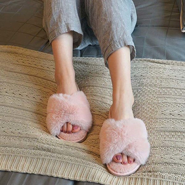 Topplopper for kvinner, åpne tå fuzzy fluffy hjemmesko Cozy Me