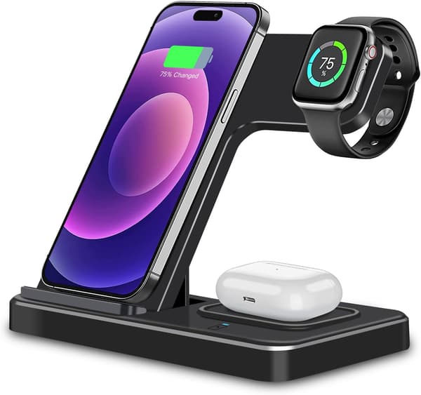 Tre-i-en trådløs oplader, foldbart stativ, egnet til Apple telefon, bordstativ, multifunktionel hurtigopladning