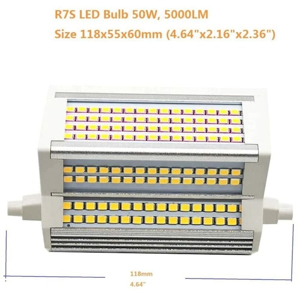 Högkvalitativ LED-lampa för bred användning, energibesparande dubbelsidig J-typ R7s 50W 11,78X5,49X5,99 cm Varmt ljus 3000K Dimbar, 500W motsvarande