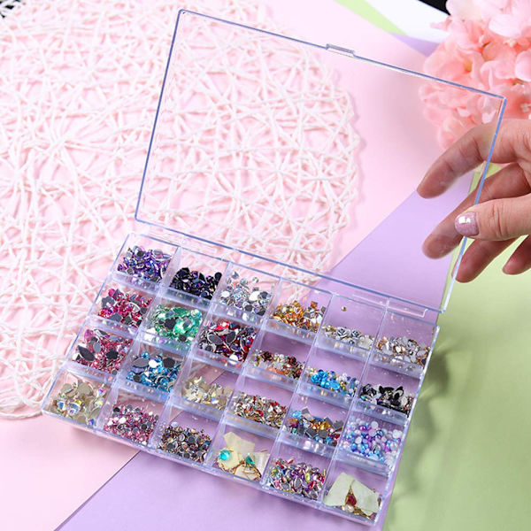 2 Pak 24 Rudes Tomme Klar Neglekunst Dekoration Opbevaringsboks Negleglitter Rhinestone Krystal Tilbehør Beholder Opbevaringsboks