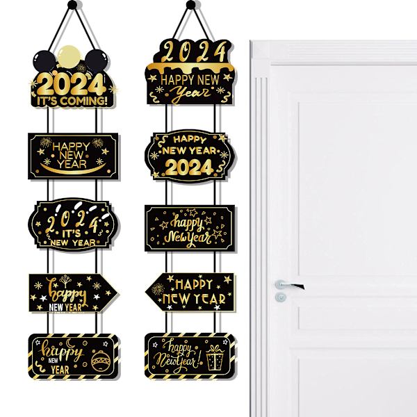 Glad Nytt År Banner 2024, Hängande Glad Nytt År Dörr Banner,