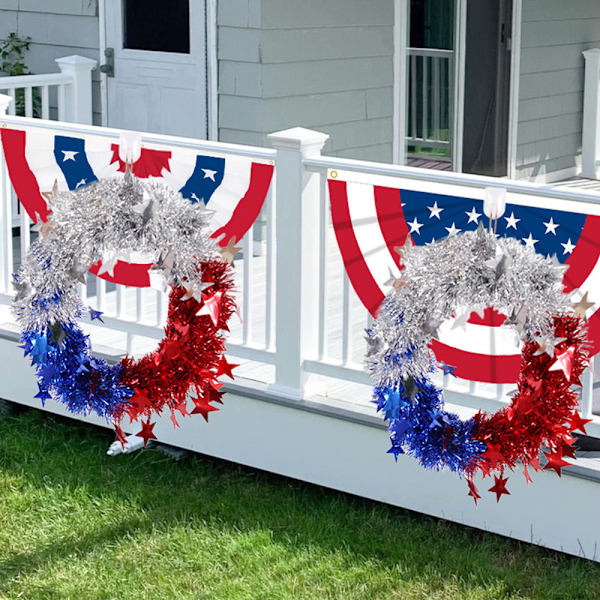 Patriotiska kransar dörrkransar, Independence Day Tinsel Wreath