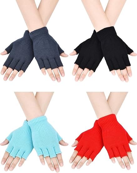 4 par fingerlösa handskar vinter halvfinger vantar enfärgad stickad Ty