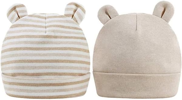 2-pack Aprikos, Beige Nyfödd Sjukhusmössa 0-6 Månader Björnöron B