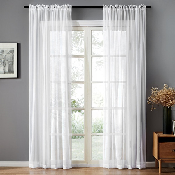Voile Gardin Transparent Gardin i Ensfarget Stangedesign