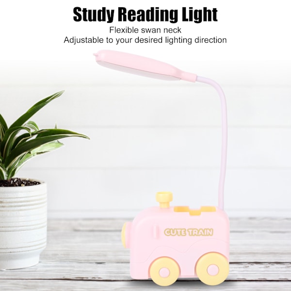 Mini Tog LED Nattlampe Øye Beskyttelse Studie Leselys USB Lading med Penneholder for Barn Rosa