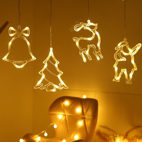 5 stk. LED julelysstreng, vindus sugekopp lysekrone deer