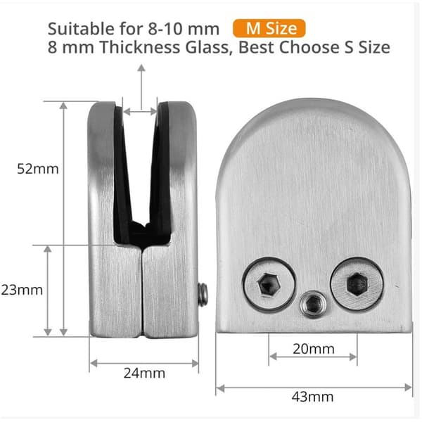 Glasklemme 8 STK 8-10mm 304 Rustfrit Stål Glas Klips Klemme Su