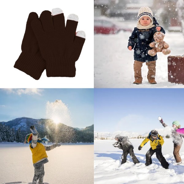 Barnens pekskärm stickade handskar, vinter enfärgad
