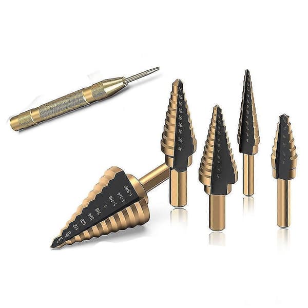 Titanium Trinnbor 5 stk, HSS Kobolt Flere Hull 50 Størrelser, Titanium Trinnborsett Med Aut
