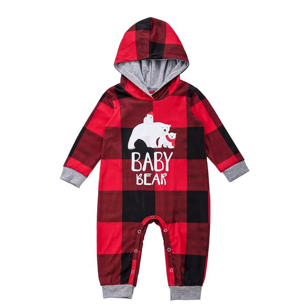 Jouluiset yhteensopivat perhepyjamat, hupullinen Buffalo-ruutu