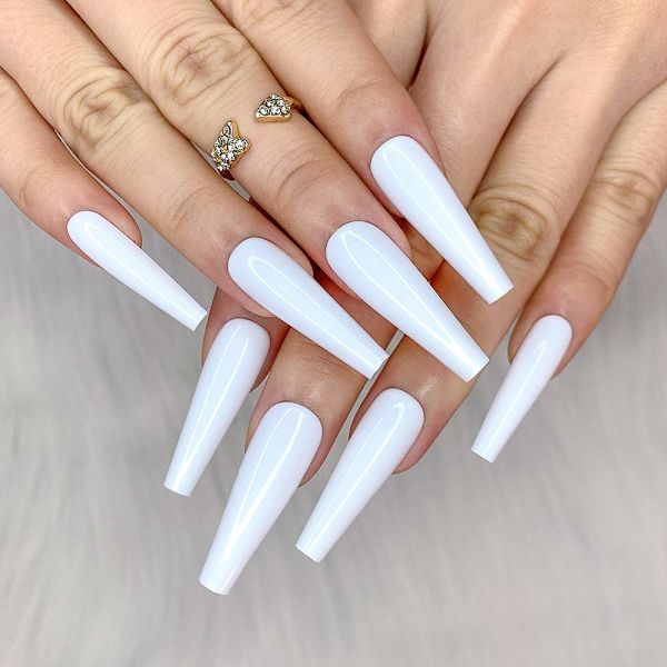 24 stk. Dyb Nude Ren Farve Ballerina Lang Kiste Glansende Falske Negle Tryk på Negle Falske Spidser Manicure til Kvinder og Piger