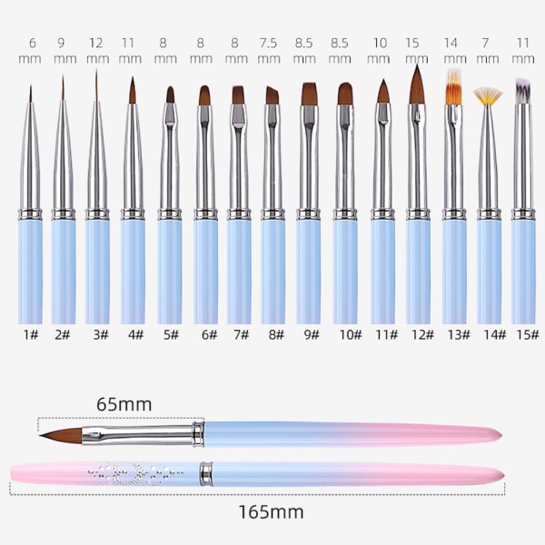 15 st Nail Art penslar Set Färgglada pennor Detaljdesigner Målningsverktyg