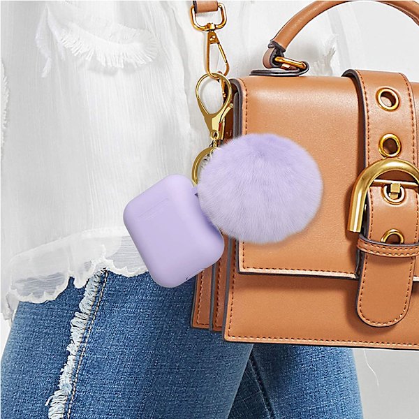 Airpod-etui, silikone etui med pelsbold nøglering kompatibel