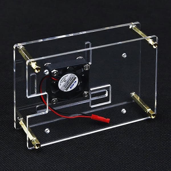 Genomskinligt Raspberry Pi 4/3B+/3-hölje med fläkt och kylflänsar samt nätlock A