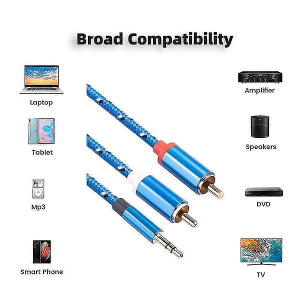 Rca Kabel 3.5mm Jack Han Til 2 Rca Han Hovedtelefon Aux Audio Splitter Kabel Til Forstærker Telefon Headp