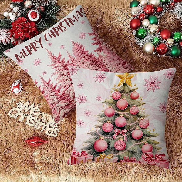 Sæt med 4 juleprintede pudebetræk