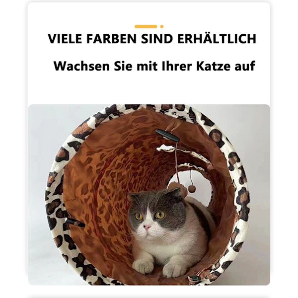 Leksakstunnel för kattgömma och sök, leksaker för katt, hopfällbar mjuk kattunnel med leopardtryck